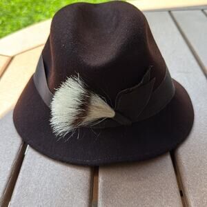 Frank Olive Jacobson's Brown Wool Fedora Hat with Brush Accent Vintage